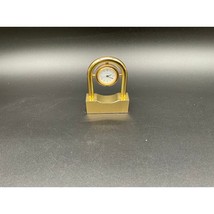 Vintage Le Chateau Brass Arch Padlock Design Desk Clock Germany 3&quot; Minia... - $26.00