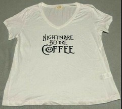 &quot;Nightmare Before Coffee&quot; Women&#39;s White Oversized Graphic Tee Size M by ... - £7.66 GBP