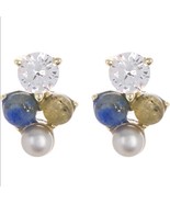 CAROLEE Stone &amp; Freshwater Pearl Stud Earrings, Blue/Yellow/Gold, Pearl,... - $94.37 CAD