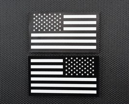 Infrared US Flag Uniform Patch Set Black &amp; White Police SWAT LEO Security Hook - £16.64 GBP