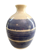 1988 Whynot Pottery Vase Wild Rose North Carolina White/Blue - $14.24