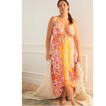 New Anthropologie Abstract Midi Cover-Up Dress $120 PLUS 1X Orange Motif  - £61.33 GBP