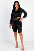 Women&#39;s Satin Lace Hooded Crop Top &amp; Biker Short Set (S) - £34.73 GBP