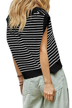 Black Stripe Turn-down V Neck Sweater Tank Top - $19.73