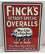 Vintage Enamel Finck&#39;s Detroit Special Overalls Red White Blue Sign Plaque  - $538.22 MXN