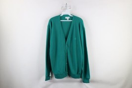 Vintage 90s Izod Mens Size XL Spell Out Knit Button Cardigan Sweater Teal USA - $59.35