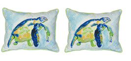 Pair of Betsy Drake Blue Sea Turtle Large Indoor Outdoor Pillows 16x20 - £71.56 GBP