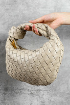 Beige Braided PU Leather Zipper Handbag - $43.40