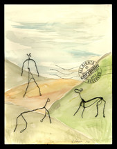 Horses on a Hill 2011 C Peterson * Orig Watercolor Painting w Wire sculptures - £169.06 GBP