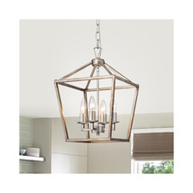 PD006-4AS 4-Light Open Metal Cage Cohen Lantern Chandelier Antique Silver - $3,210.45 MXN