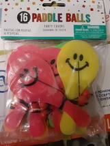 (16) Mini Paddle Balls Party Favors Happy Face Neon Colors New in package - $4.95