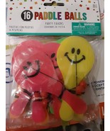 (16) Mini Paddle Balls Party Favors Happy Face Neon Colors New in package - £3.96 GBP