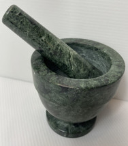 Mortar And Pestle Footed Marble Natural Stone Green Food Grinder 4 inch - £14.93 GBP