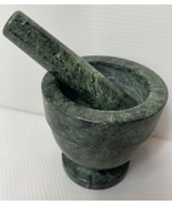 Mortar And Pestle Footed Marble Natural Stone Green Food Grinder 4 inch - £13.97 GBP