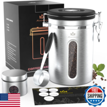 Coffee Canister, 304 SS, Window, Date Tracker, CO2 Valve, Airtight Storage - $37.01