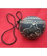 Mexican Folk Art Dried Gourd Container Etched With Animals &amp; Geometric D... - £18.77 GBP