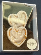 Vintage Lot of 2 Lenox Cream Porcelain Heart w Peace Dove & Gilt Accents Pin Bro - $18.49
