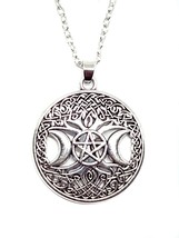 Triple Moon Tree Of Life Necklace Pentacle Pendant Silver 18&quot; Chain Wiccan Pagan - £5.80 GBP