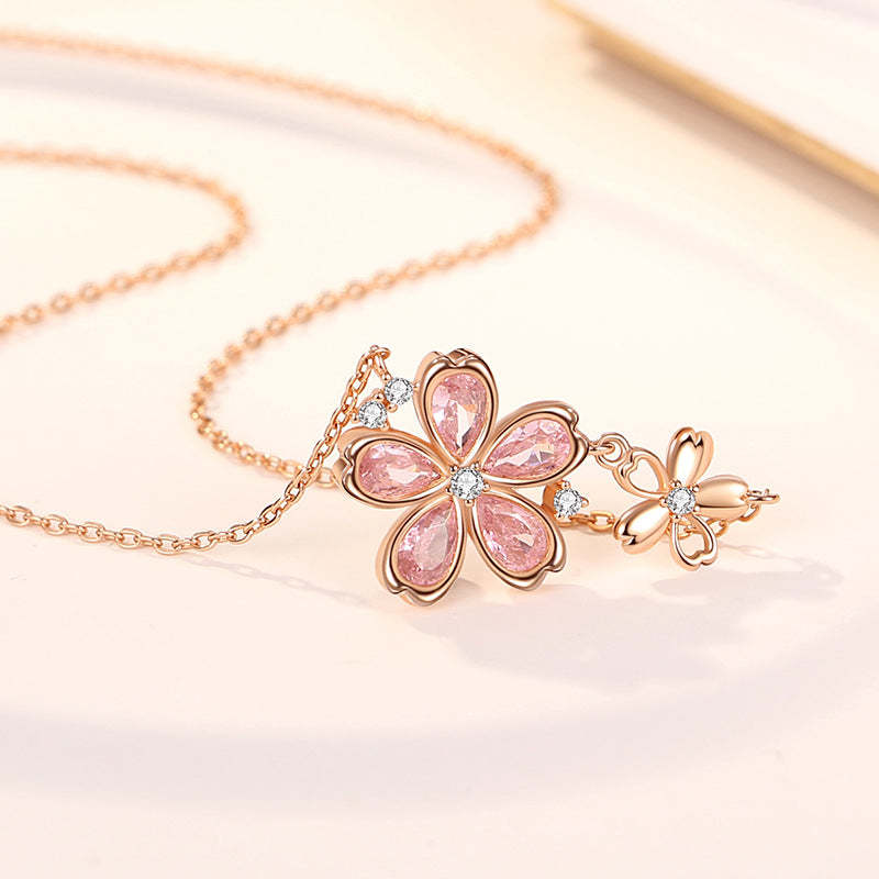 925 Silver Pink Sakura CZ Diamond Necklace Item image 4