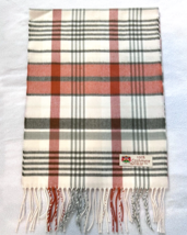 Fast Men&#39;s 100%CASHMERE SCARF Made in English Plaid Cream/Rust/Olive/white #oct9 - £12.98 GBP