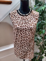 Ellen Tracy Women Beige/Brown Polyester Round Neck Sleeveless Pullover Shirt XL - £18.09 GBP