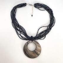 Mother of Pearl Pendant Gray Multi Strand Iridescent Beads Statement Necklace - £17.26 GBP