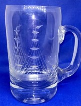 Clear Glass Nautical Etched Sailboat Birds Beer Mug Stein - $14.84