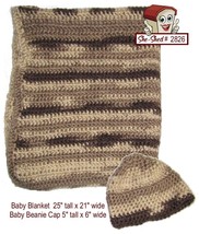 Handcrafted Crochet Afghan Baby Blanket &amp; Beanie Beige &amp; Brown - £11.97 GBP