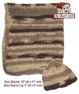 Handcrafted Crochet Afghan Baby Blanket &amp; Beanie Beige &amp; Brown - £11.76 GBP