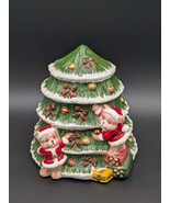 9” Cookie Jar Ceramic Christmas Tree and Teddy Hand-Painted Kitchen Deco... - $15.99