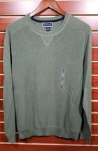 NEW Men&#39;s Pima Cotton Crew Neck Sweater Ribbed Green Raglan Pullover MED... - $22.76