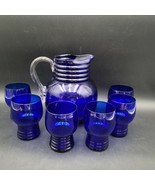 Vintage c.1930&#39;s Imperial Cobalt Blue Glass Shaeffer 6 Tumblers and Pitc... - $1,282.52 MXN