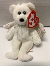 TY Jingle Beanies White Angle HERALD Teddy Bear 6&quot; Plush Ornament - $94.23 MXN