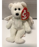 TY Jingle Beanies White Angle HERALD Teddy Bear 6&quot; Plush Ornament - $95.29 MXN