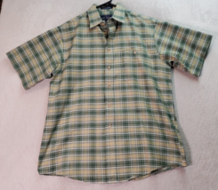 John Ashford Shirt Men Medium Green Plaid Cotton Short Sleeve Collar Button Down - £9.00 GBP
