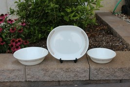 3 Pieces - Corelle WOODLAND Brown Oval Serving Platter, Lg &amp; Small Serving Bowls - £39.95 GBP