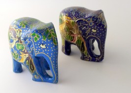 2 x Elephant Antique Style Kashmiri Paper mache Hand Painted India Handi... - £23.60 GBP