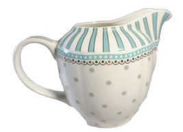 Grace Teaware CREAMER Porcelain Teal White Gold Accent Gray Polka Dot - £27.60 GBP