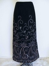 Talbots Maxi Skirt 6 Black Wool w Silver &amp; Gray Embroidery Artsy Elegant Party - $29.99