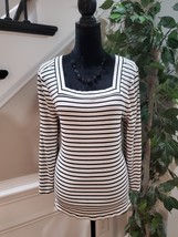 Chico&#39;s Women&#39;s White &amp; Black Square Neck Long Sleeve Casual Top Blouse 3 (XL) - £20.50 GBP