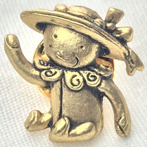 Teddy Bear Girl Fancy Hat Gold Tone Vintage Pin Brooch - £7.86 GBP