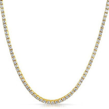 Stunning 3MM Real Moissanite 1-ROW 14K Yellow Gold Plated Silver Tennis Necklace - £275.48 GBP