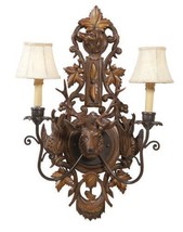 Wall Sconce MOUNTAIN Lodge Deer Stag 2-Light Chocolate Brown Resin Hand-Painted - £605.96 GBP