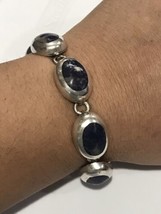 Vintage Mexico 925 sterling blue lapis Inlay hinged bangle bracelet 6.5”... - £118.02 GBP