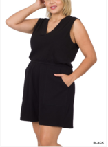 Zenana  2X Cotton Sleeveless V Neck Romper with Pockets  Black - £14.01 GBP