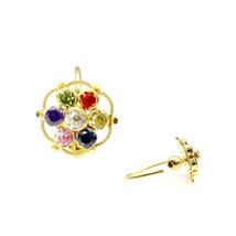 Indian Flower Style Multicolor CZ Studded Nose Hoop Ring 14k Real Yellow Gold - £44.78 GBP