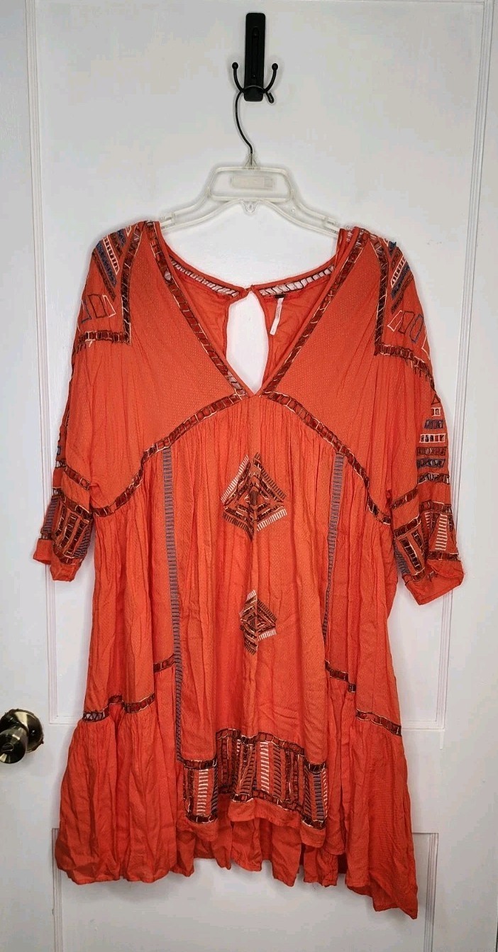 Size Small Free People Greenpoint Orange Boho Mini Dress - £19.69 GBP
