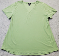 Jones New York T Shirt Top Women XL Green Polyester Short Sleeve V Neck Pullover - $18.49