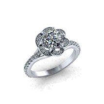 1.40Ct Simulated Diamond 14K White Gold Plated Silver Engagement Flower Ring - £85.62 GBP