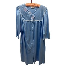 VTG Vanity Fair Button Down House Coat Long Sleeves Blue With Floral Applique - £15.79 GBP
